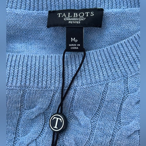 NWT TALBOTS cable knit blue heather sweater sMP cotton/poly/wool blend Soft! - Picture 4 of 6